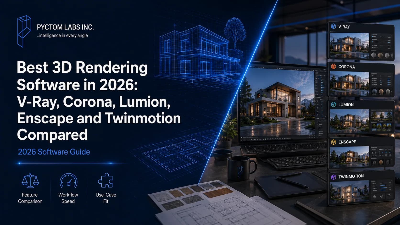 Best 3D Rendering Software in 2026: V-Ray, Corona, Lumion, Enscape and Twinmotion Compared Best 3D rendering software in 2026 compared: V-Ray, Corona, Lumion, Enscape and Twinmotion beside a photoreal modern house render