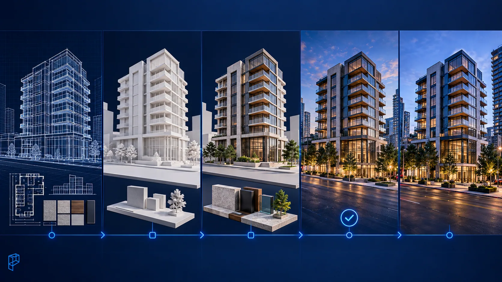 Architectural accuracy process from drawings and clay model to completed building