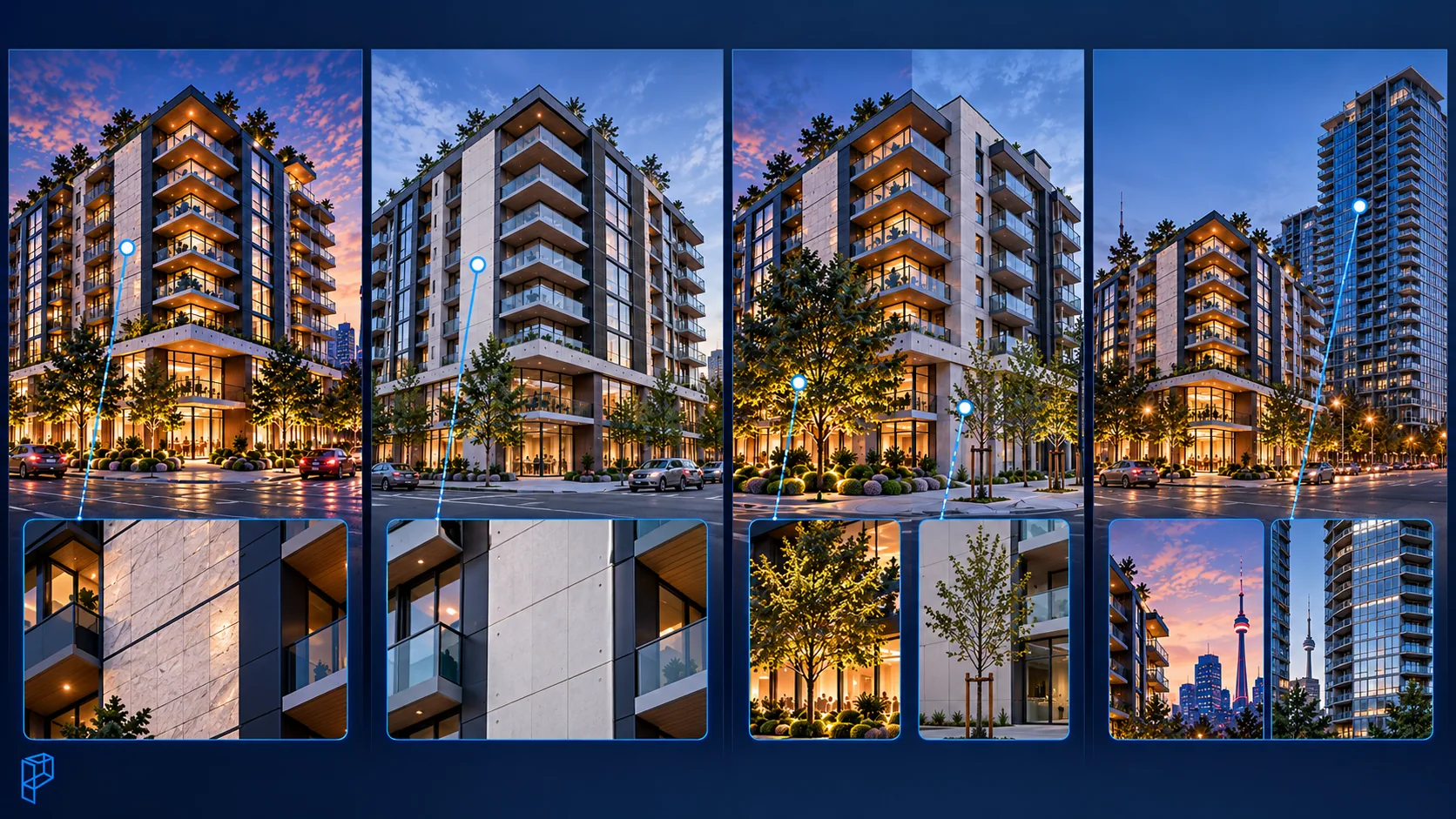 Differences caused by changed materials, young landscaping and surrounding development